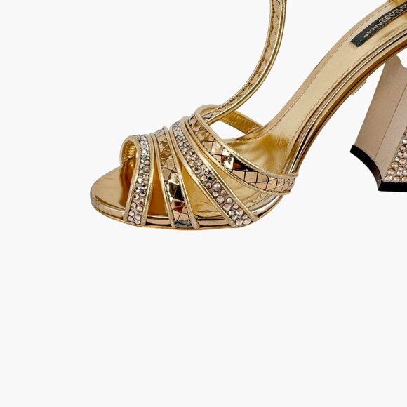 Dolce & Gabbana Disco Ball Sandals EU 37 US 7 Gold Crystal Block Heel Glitter - Picture 11 of 16